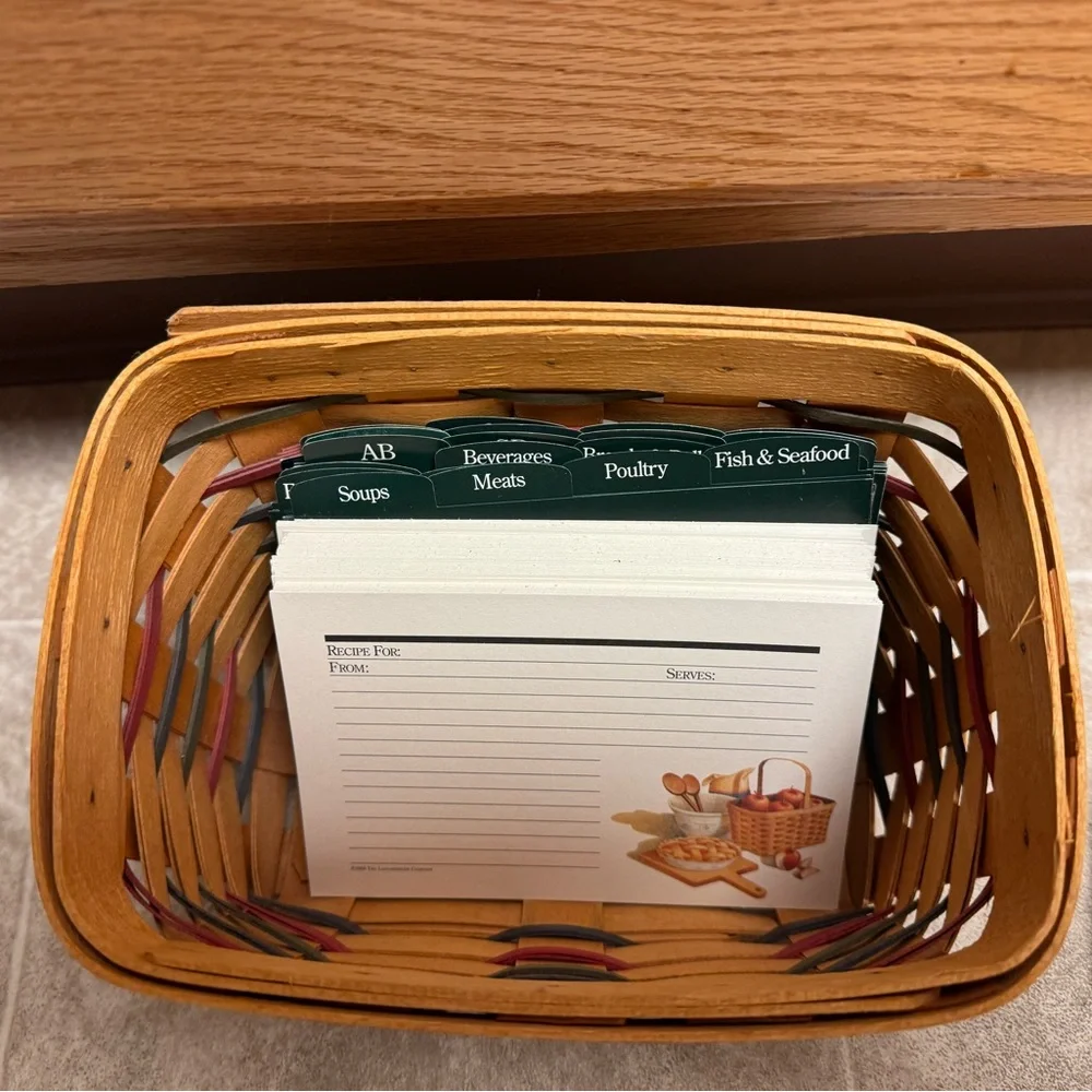Longaberger Green and Black Recipe Card Organizer with Labeled Tabs